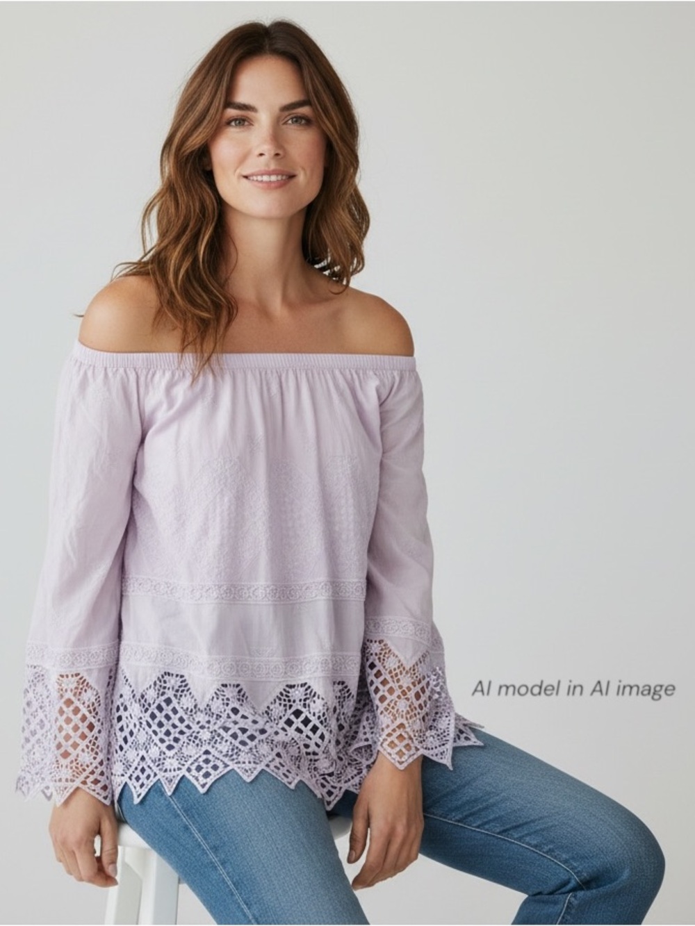 Soft Surroundings Shirt Womens Small Purple Off Shoulder Crochet Lace Boho Tunic